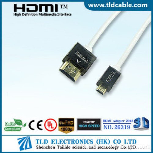 White Color Cable Slim Micro HDMI to HDMI Cable